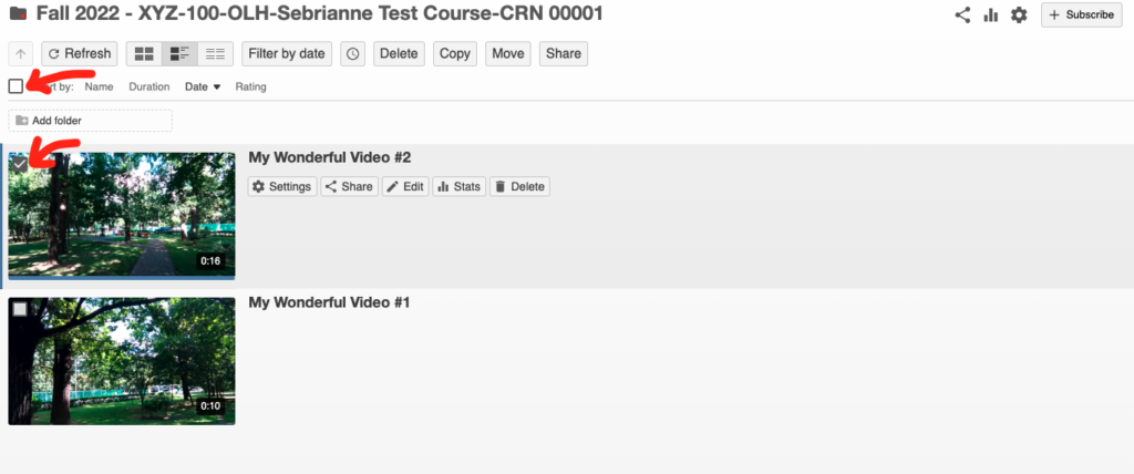 You can select one or more videos you'd like to copy. Easily select all videos by using the checkbox at the top.